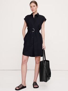 NWT Banana Republic Cotton Poplin Belted Mini Shirt Dress -// Black